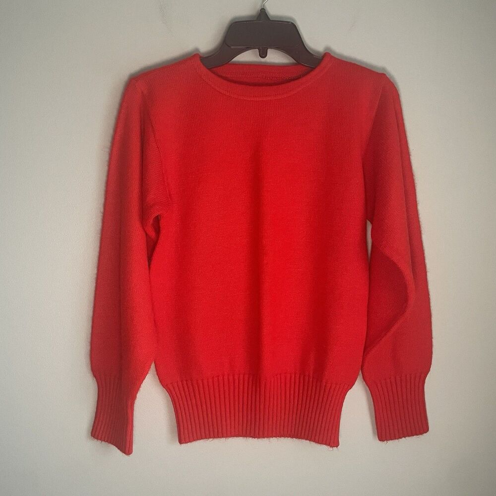 Vintage 60s 70s Sand Knit Sweater Size 34 Crew Neck Vibrant Red